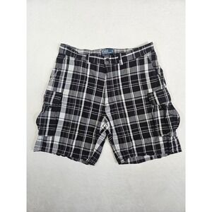 Polo Ralph Lauren Cargo Shorts Mens 38 Black White Plaid Chino